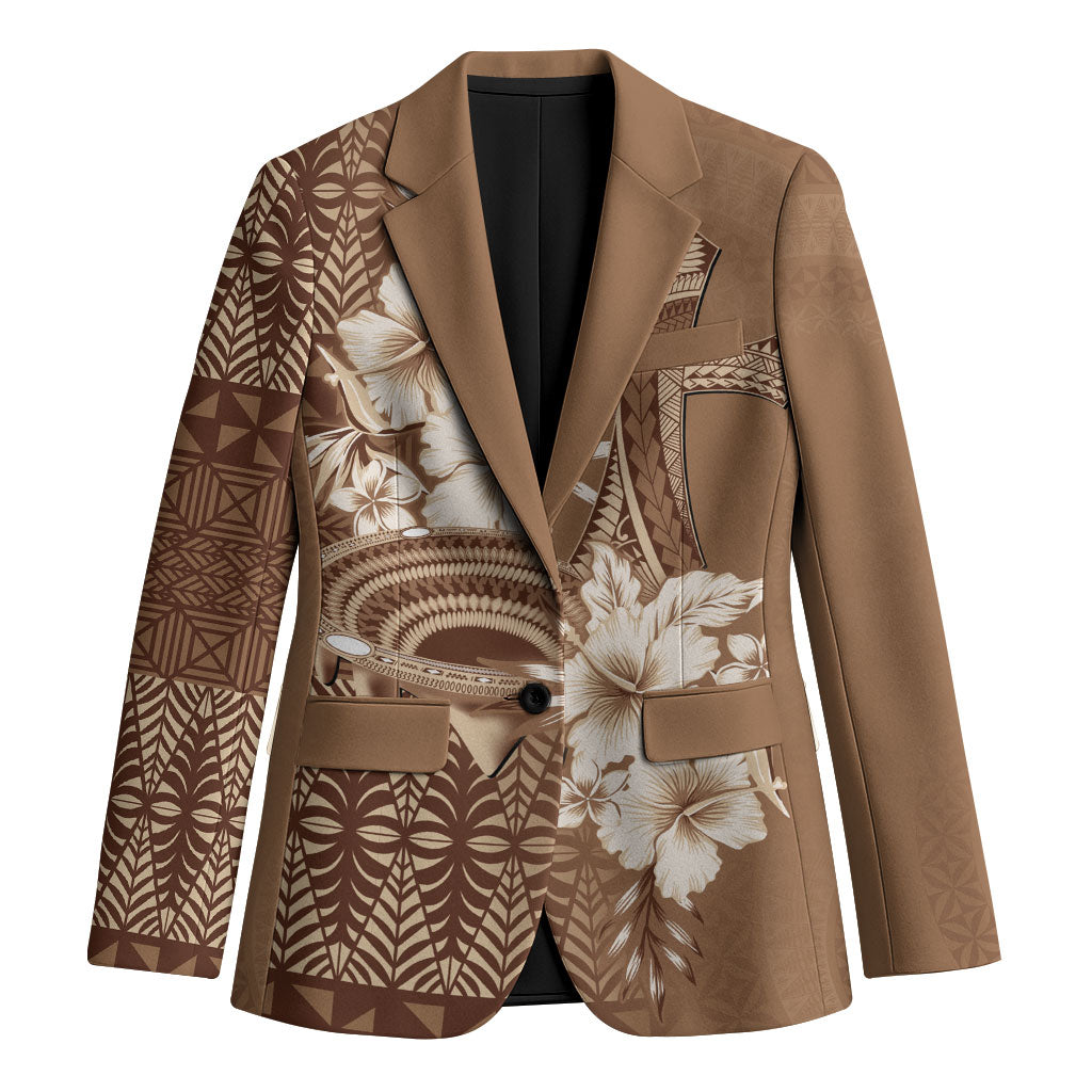Tonga Ngatu Kupesi Brown Tapa Blazer Koe Otua Mo Tonga Ko Hoku Tofia LT7 Unisex Mocha - Polynesian Pride