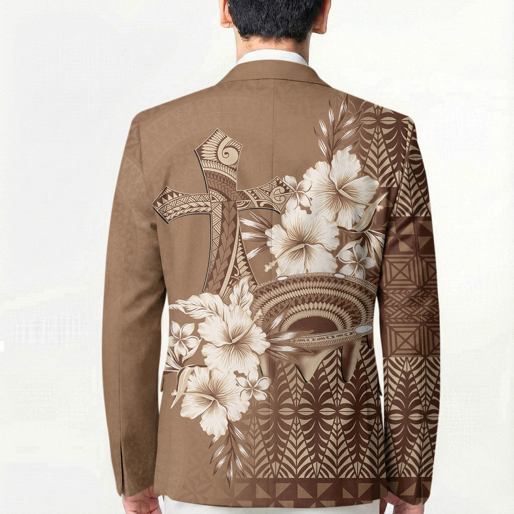 Tonga Ngatu Kupesi Brown Tapa Blazer Koe Otua Mo Tonga Ko Hoku Tofia LT7 - Polynesian Pride