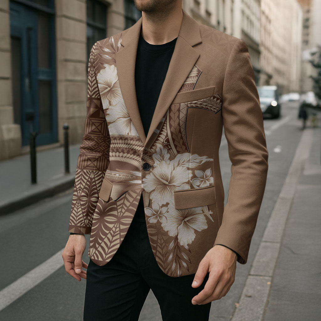 Tonga Ngatu Kupesi Brown Tapa Blazer Koe Otua Mo Tonga Ko Hoku Tofia LT7 - Polynesian Pride