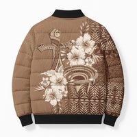 Tonga Ngatu Kupesi Brown Tapa Bomber Puffer Jacket Koe Otua Mo Tonga Ko Hoku Tofia LT7 - Polynesian Pride