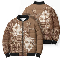 Tonga Ngatu Kupesi Brown Tapa Bomber Puffer Jacket Koe Otua Mo Tonga Ko Hoku Tofia LT7 - Polynesian Pride