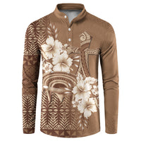 Tonga Ngatu Kupesi Brown Tapa Button Sweatshirt Koe Otua Mo Tonga Ko Hoku Tofia LT7 Mocha - Polynesian Pride