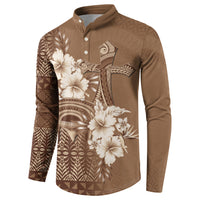 Tonga Ngatu Kupesi Brown Tapa Button Sweatshirt Koe Otua Mo Tonga Ko Hoku Tofia LT7 - Polynesian Pride