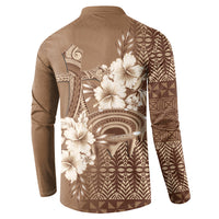 Tonga Ngatu Kupesi Brown Tapa Button Sweatshirt Koe Otua Mo Tonga Ko Hoku Tofia LT7 - Polynesian Pride