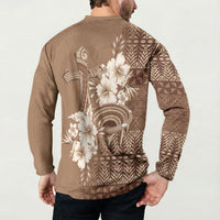Tonga Ngatu Kupesi Brown Tapa Button Sweatshirt Koe Otua Mo Tonga Ko Hoku Tofia LT7 - Polynesian Pride
