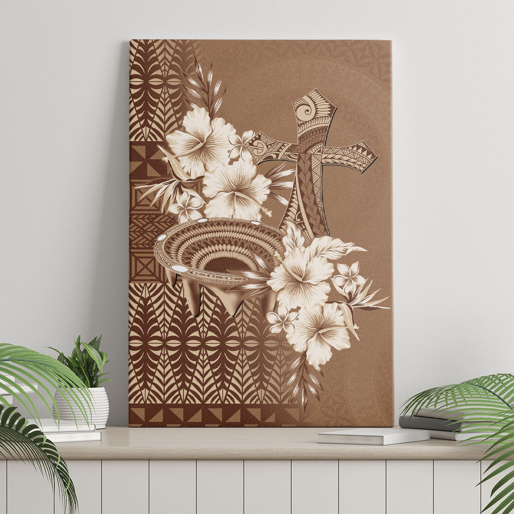Tonga Ngatu Kupesi Brown Tapa Canvas Wall Art Koe Otua Mo Tonga Ko Hoku Tofia LT7 - Polynesian Pride