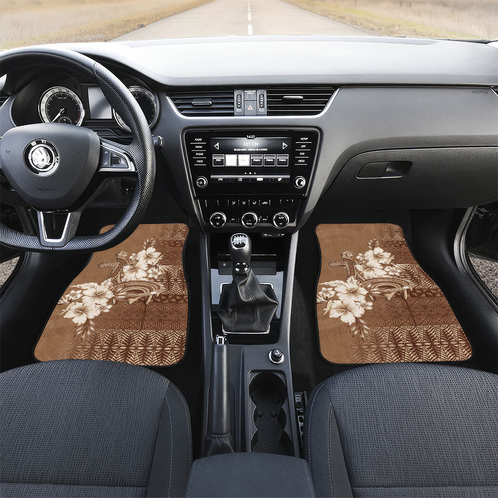 Tonga Ngatu Kupesi Brown Tapa Car Mats Koe Otua Mo Tonga Ko Hoku Tofia LT7 Set 2pcs - Front Mocha - Polynesian Pride