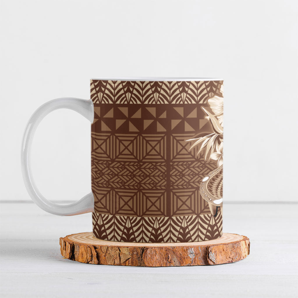 Tonga Ngatu Kupesi Brown Tapa Ceramic Mug Koe Otua Mo Tonga Ko Hoku Tofia LT7 Mocha - Polynesian Pride