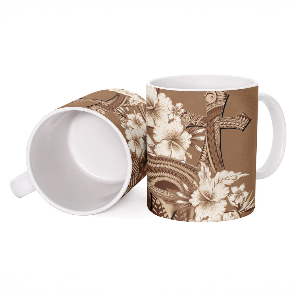 Tonga Ngatu Kupesi Brown Tapa Ceramic Mug Koe Otua Mo Tonga Ko Hoku Tofia LT7 - Polynesian Pride