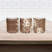 Tonga Ngatu Kupesi Brown Tapa Ceramic Mug Koe Otua Mo Tonga Ko Hoku Tofia LT7 - Polynesian Pride