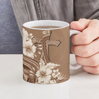 Tonga Ngatu Kupesi Brown Tapa Ceramic Mug Koe Otua Mo Tonga Ko Hoku Tofia LT7 - Polynesian Pride