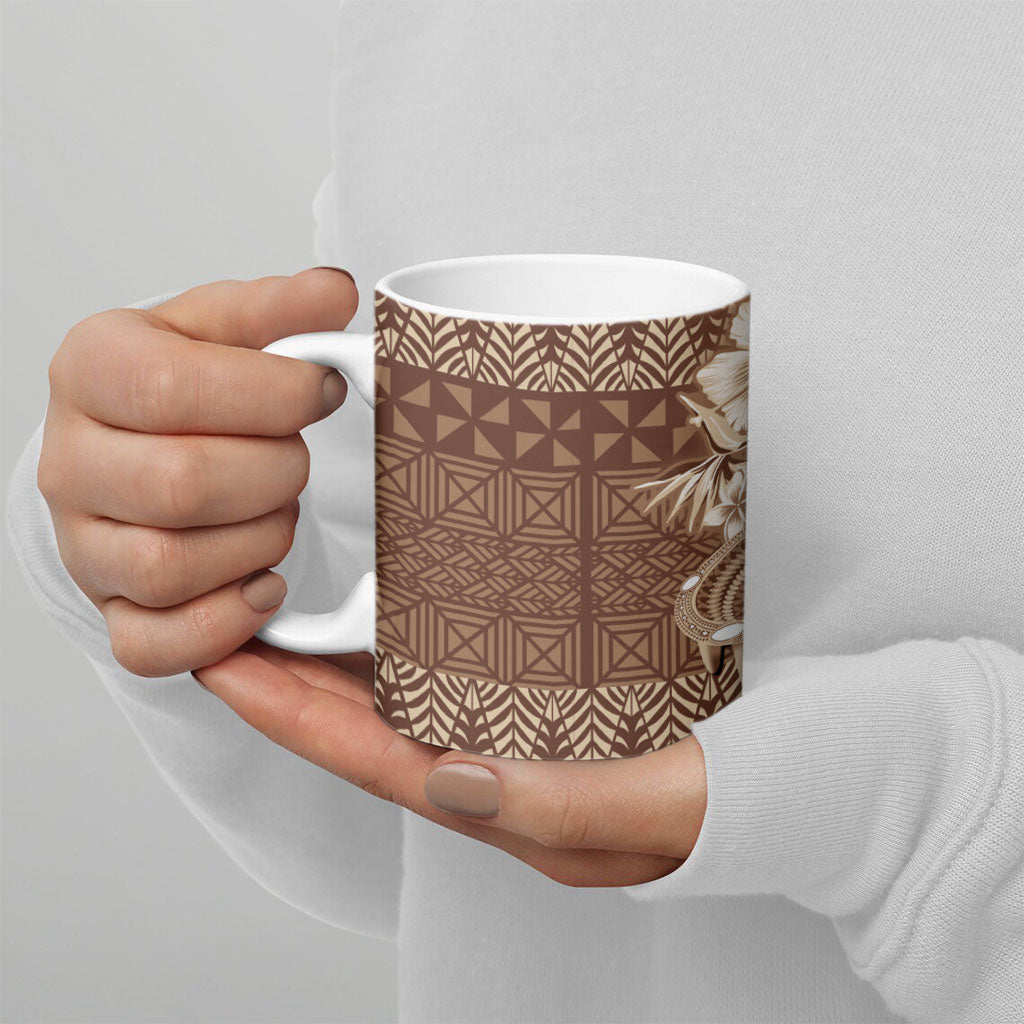 Tonga Ngatu Kupesi Brown Tapa Ceramic Mug Koe Otua Mo Tonga Ko Hoku Tofia LT7 - Polynesian Pride