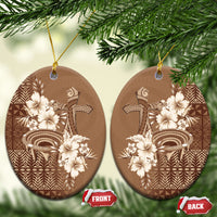 Tonga Ngatu Kupesi Brown Tapa Ceramic Ornament Koe Otua Mo Tonga Ko Hoku Tofia LT7 Oval Mocha - Polynesian Pride