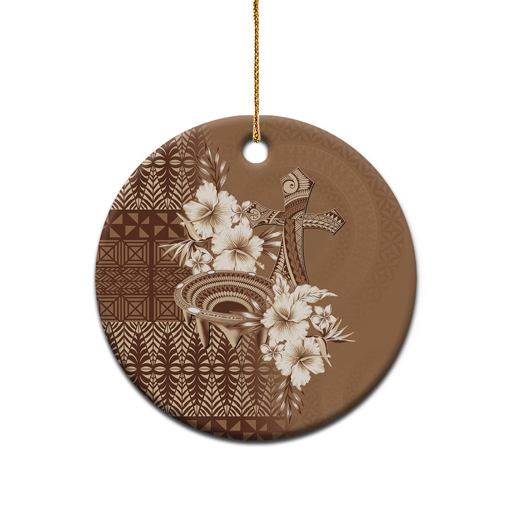 Tonga Ngatu Kupesi Brown Tapa Ceramic Ornament Koe Otua Mo Tonga Ko Hoku Tofia LT7 - Polynesian Pride