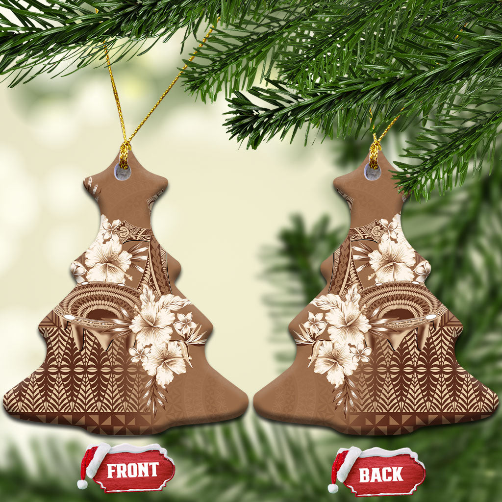 Tonga Ngatu Kupesi Brown Tapa Ceramic Ornament Koe Otua Mo Tonga Ko Hoku Tofia LT7 Christmas Tree Mocha - Polynesian Pride