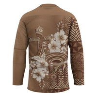 Tonga Ngatu Kupesi Brown Tapa Hockey Jersey Koe Otua Mo Tonga Ko Hoku Tofia LT7 - Polynesian Pride