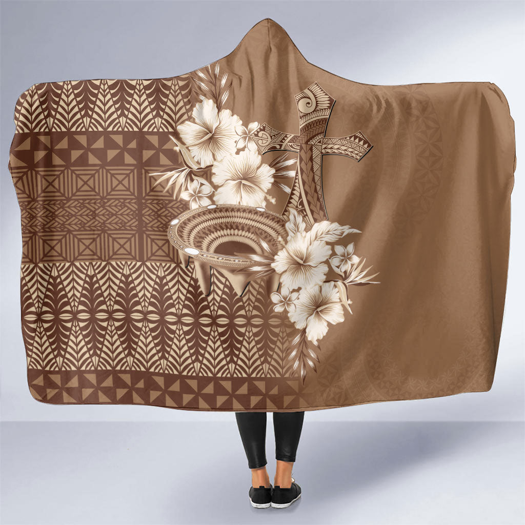 Tonga Ngatu Kupesi Brown Tapa Hooded Blanket Koe Otua Mo Tonga Ko Hoku Tofia LT7 One Size Mocha - Polynesian Pride