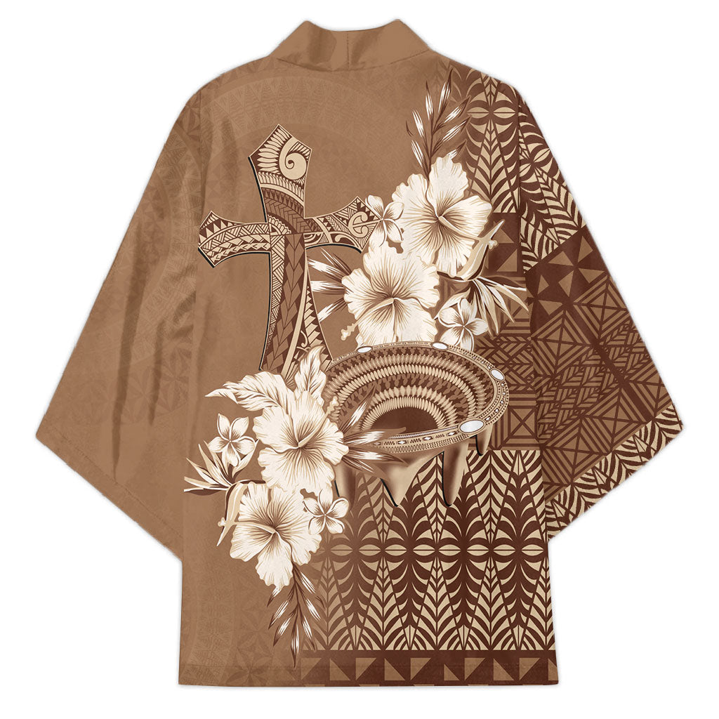 Tonga Ngatu Kupesi Brown Tapa Kimono Koe Otua Mo Tonga Ko Hoku Tofia LT7 - Polynesian Pride