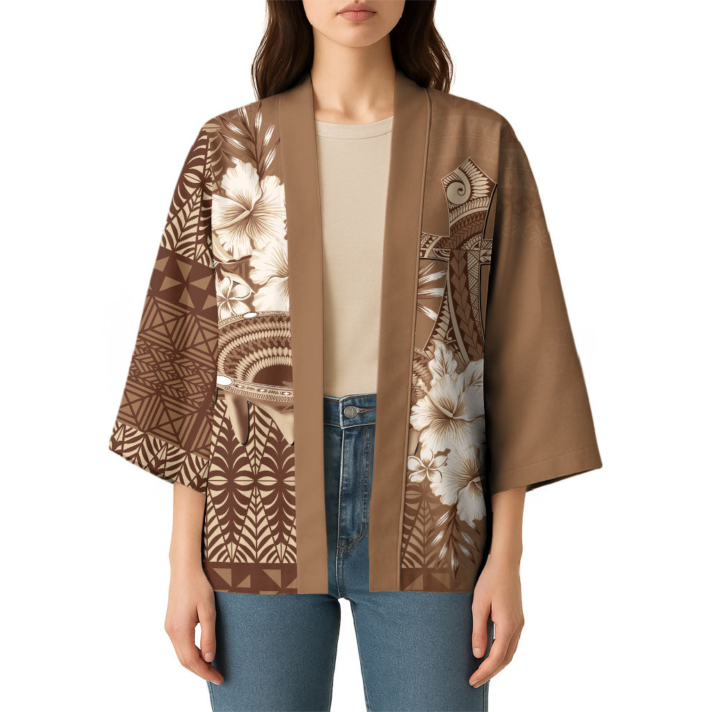 Tonga Ngatu Kupesi Brown Tapa Kimono Koe Otua Mo Tonga Ko Hoku Tofia LT7 - Polynesian Pride