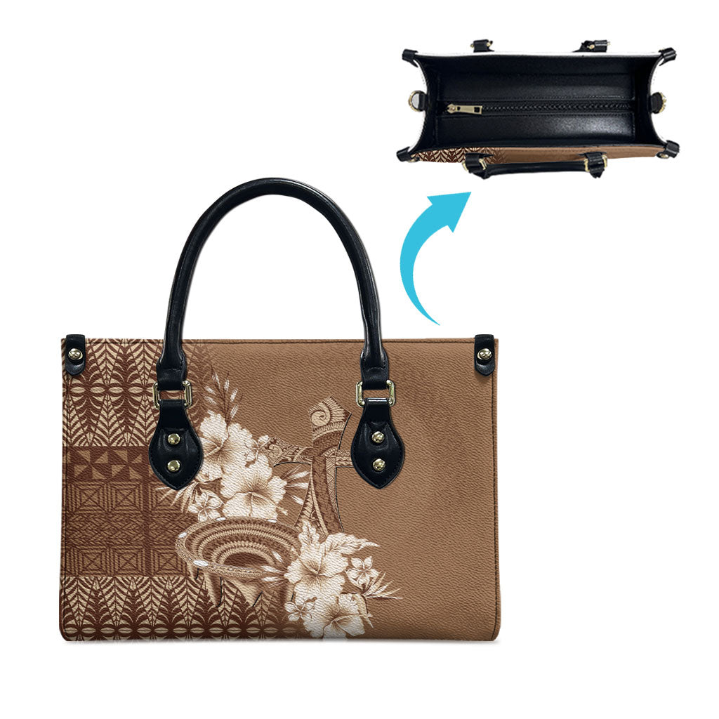 Tonga Ngatu Kupesi Brown Tapa Leather Bag Koe Otua Mo Tonga Ko Hoku Tofia LT7 - Polynesian Pride