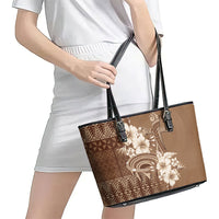 Tonga Ngatu Kupesi Brown Tapa Leather Tote Bag Koe Otua Mo Tonga Ko Hoku Tofia LT7 - Polynesian Pride