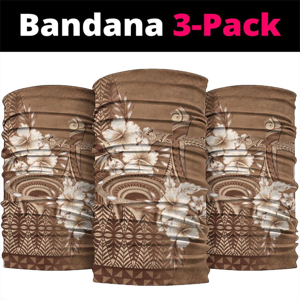 Tonga Ngatu Kupesi Brown Tapa Neck Gaiter Koe Otua Mo Tonga Ko Hoku Tofia LT7 package One Size: 25*50cm Mocha - Polynesian Pride
