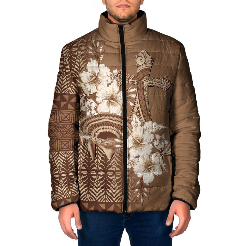 Tonga Ngatu Kupesi Brown Tapa Padded Jacket Koe Otua Mo Tonga Ko Hoku Tofia LT7 Men Mocha - Polynesian Pride