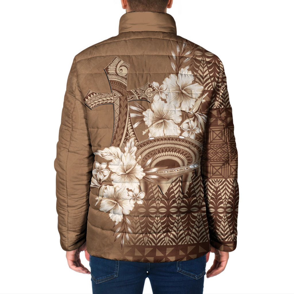 Tonga Ngatu Kupesi Brown Tapa Padded Jacket Koe Otua Mo Tonga Ko Hoku Tofia LT7 - Polynesian Pride