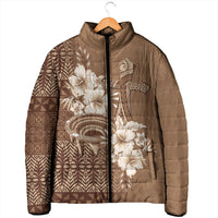 Tonga Ngatu Kupesi Brown Tapa Padded Jacket Koe Otua Mo Tonga Ko Hoku Tofia LT7 - Polynesian Pride