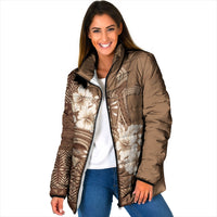Tonga Ngatu Kupesi Brown Tapa Padded Jacket Koe Otua Mo Tonga Ko Hoku Tofia LT7 Women Mocha - Polynesian Pride