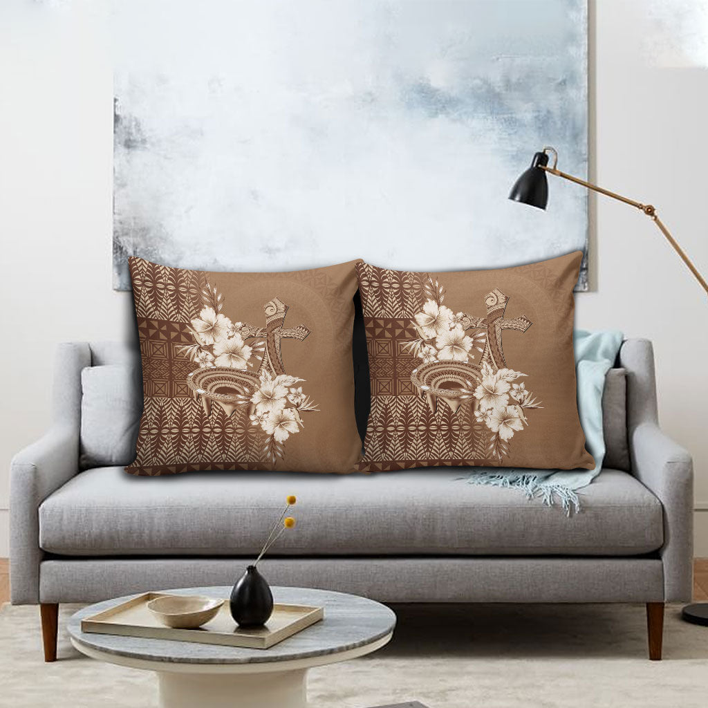 Tonga Ngatu Kupesi Brown Tapa Pillow Cover Koe Otua Mo Tonga Ko Hoku Tofia LT7 - Polynesian Pride