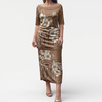 Tonga Ngatu Kupesi Brown Tapa Puletasi Koe Otua Mo Tonga Ko Hoku Tofia LT7 Long Dress Mocha - Polynesian Pride