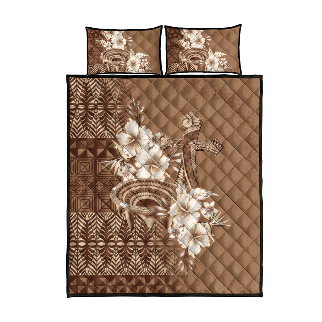 Tonga Ngatu Kupesi Brown Tapa Quilt Bed Set Koe Otua Mo Tonga Ko Hoku Tofia LT7 - Polynesian Pride