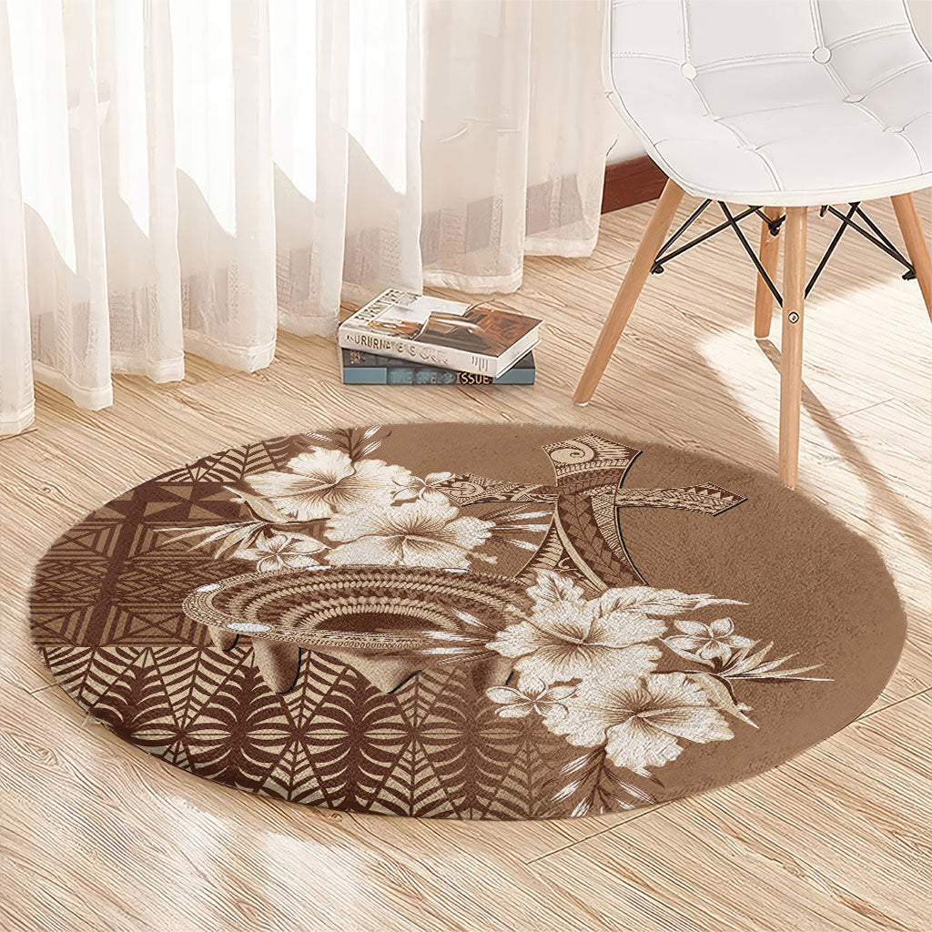 Tonga Ngatu Kupesi Brown Tapa Round Carpet Koe Otua Mo Tonga Ko Hoku Tofia LT7 - Polynesian Pride