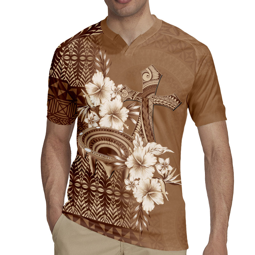 Tonga Ngatu Kupesi Brown Tapa Rugby Jersey Koe Otua Mo Tonga Ko Hoku Tofia LT7 - Polynesian Pride