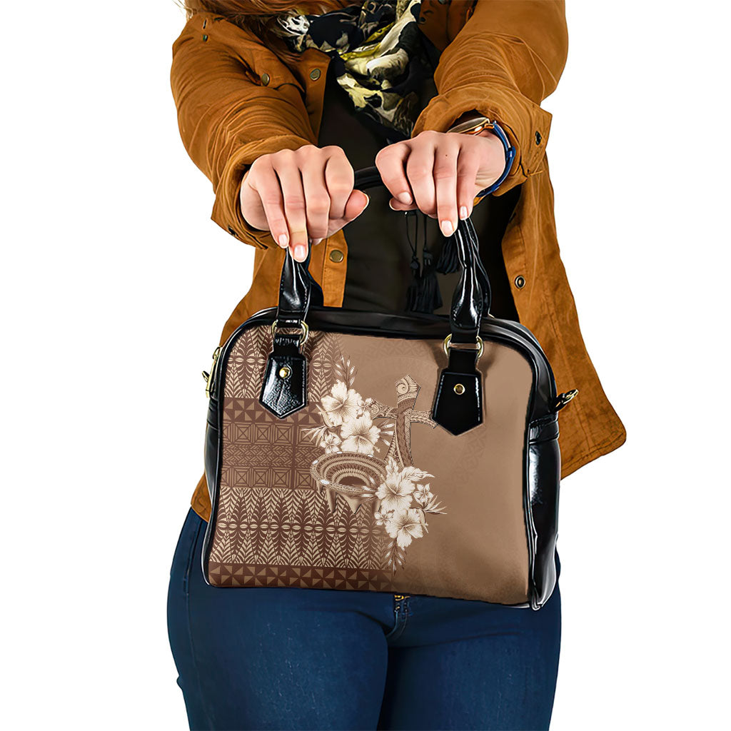 Tonga Ngatu Kupesi Brown Tapa Shoulder Handbag Koe Otua Mo Tonga Ko Hoku Tofia LT7 One Size Mocha - Polynesian Pride