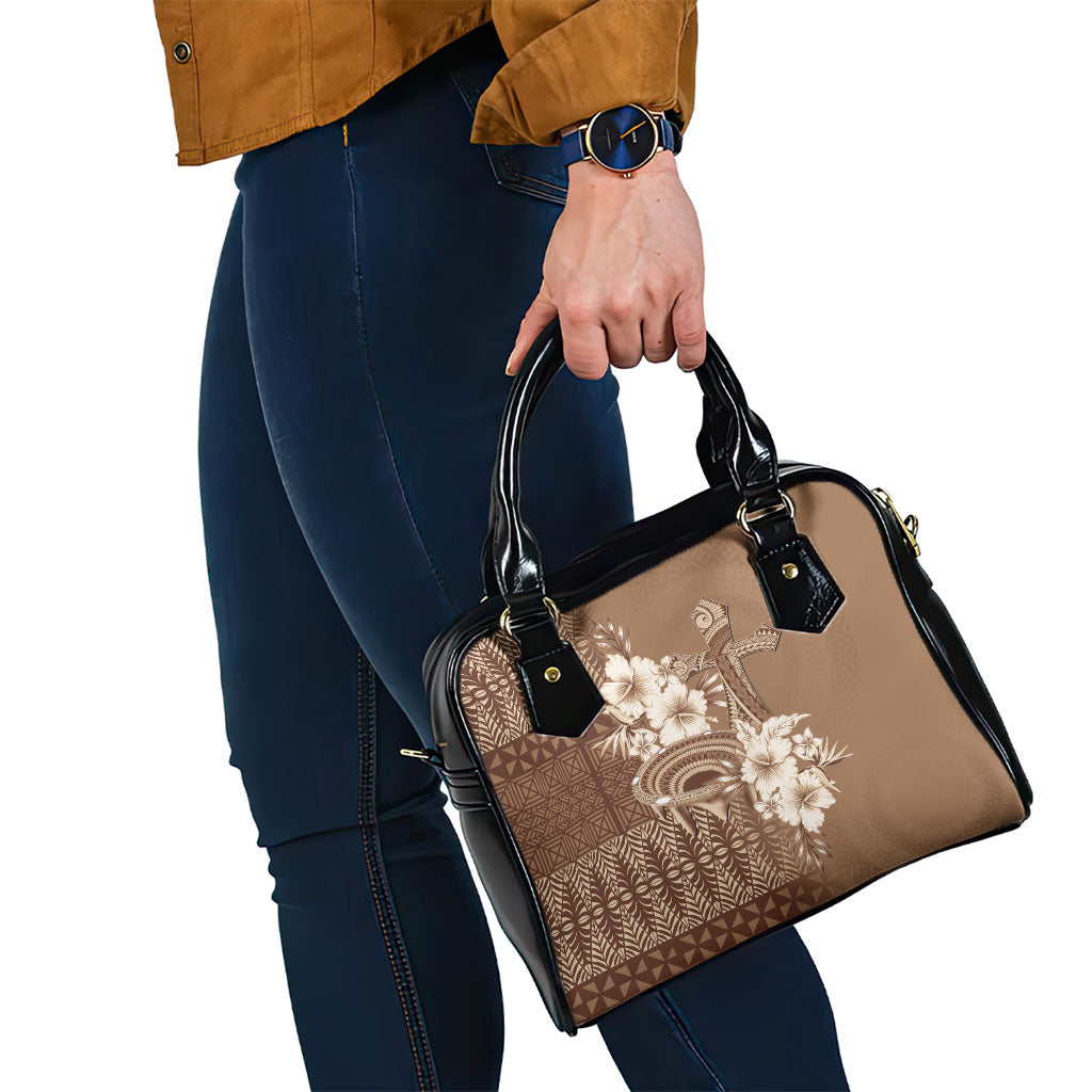 Tonga Ngatu Kupesi Brown Tapa Shoulder Handbag Koe Otua Mo Tonga Ko Hoku Tofia LT7 - Polynesian Pride