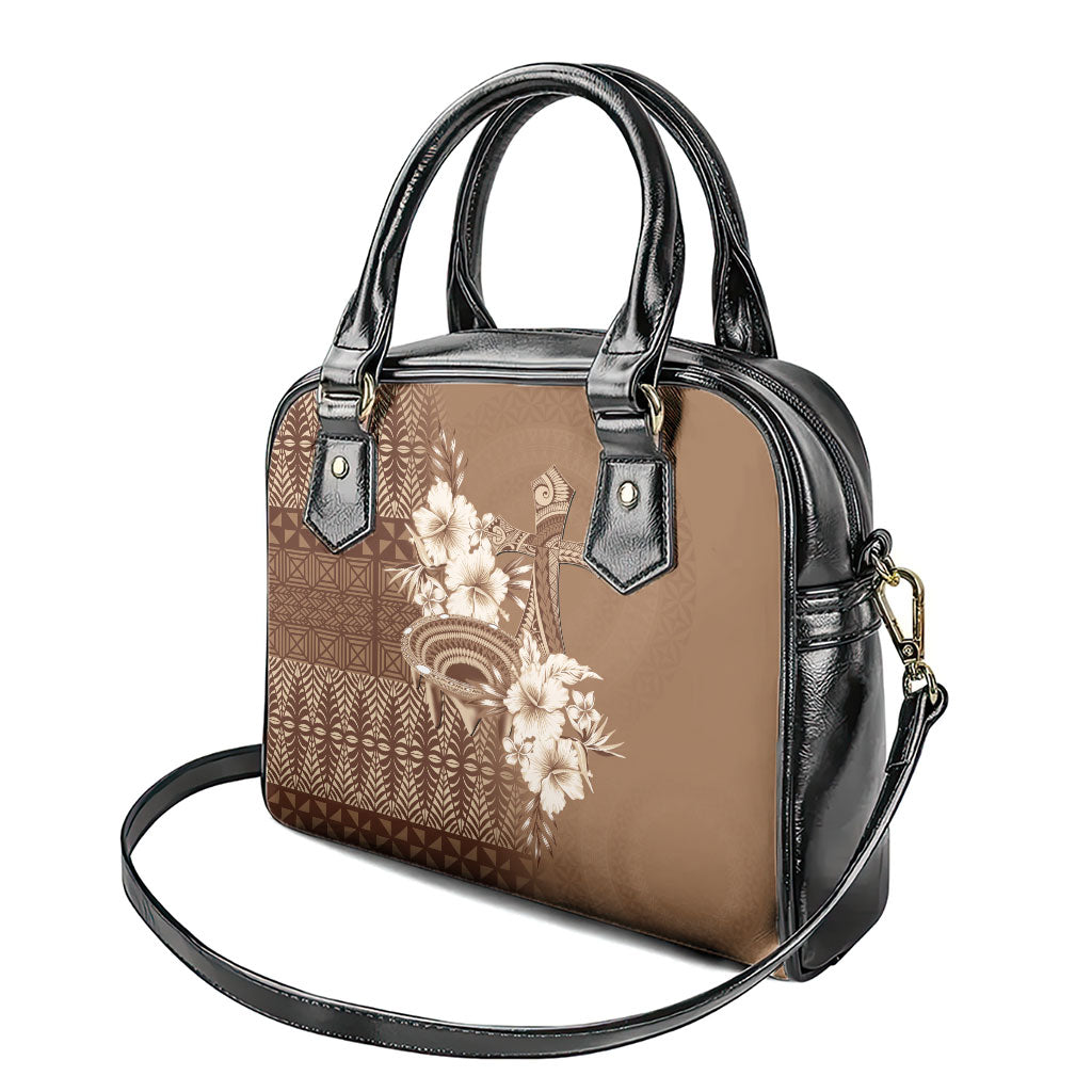 Tonga Ngatu Kupesi Brown Tapa Shoulder Handbag Koe Otua Mo Tonga Ko Hoku Tofia LT7 - Polynesian Pride