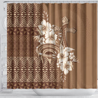 Tonga Ngatu Kupesi Brown Tapa Shower Curtain Koe Otua Mo Tonga Ko Hoku Tofia LT7 - Polynesian Pride