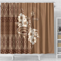 Tonga Ngatu Kupesi Brown Tapa Shower Curtain Koe Otua Mo Tonga Ko Hoku Tofia LT7 - Polynesian Pride
