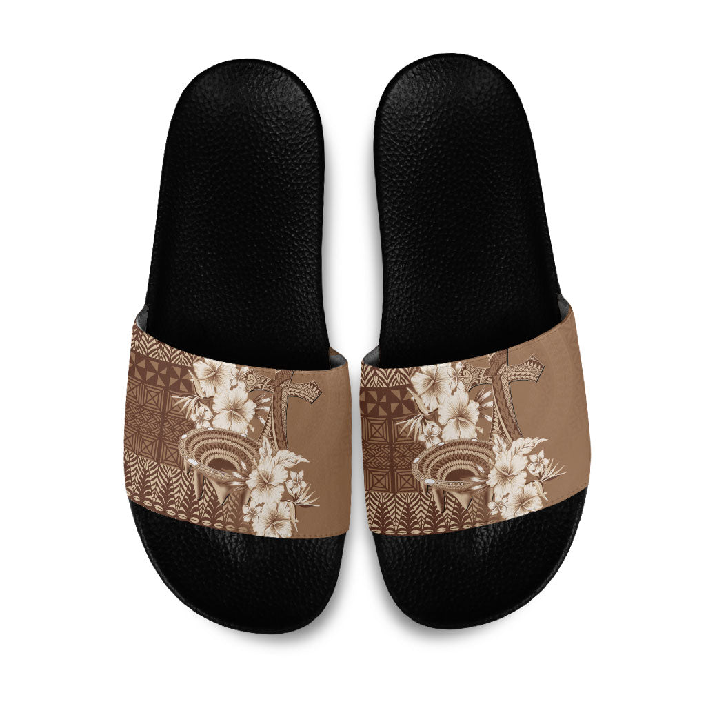 Tonga Ngatu Kupesi Brown Tapa Slide Sandals Koe Otua Mo Tonga Ko Hoku Tofia LT7 Mocha - Polynesian Pride