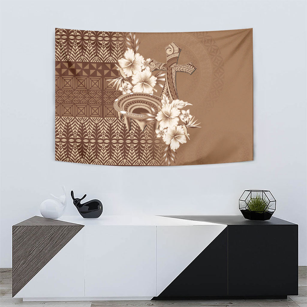 Tonga Ngatu Kupesi Brown Tapa Tapestry Koe Otua Mo Tonga Ko Hoku Tofia LT7 - Polynesian Pride