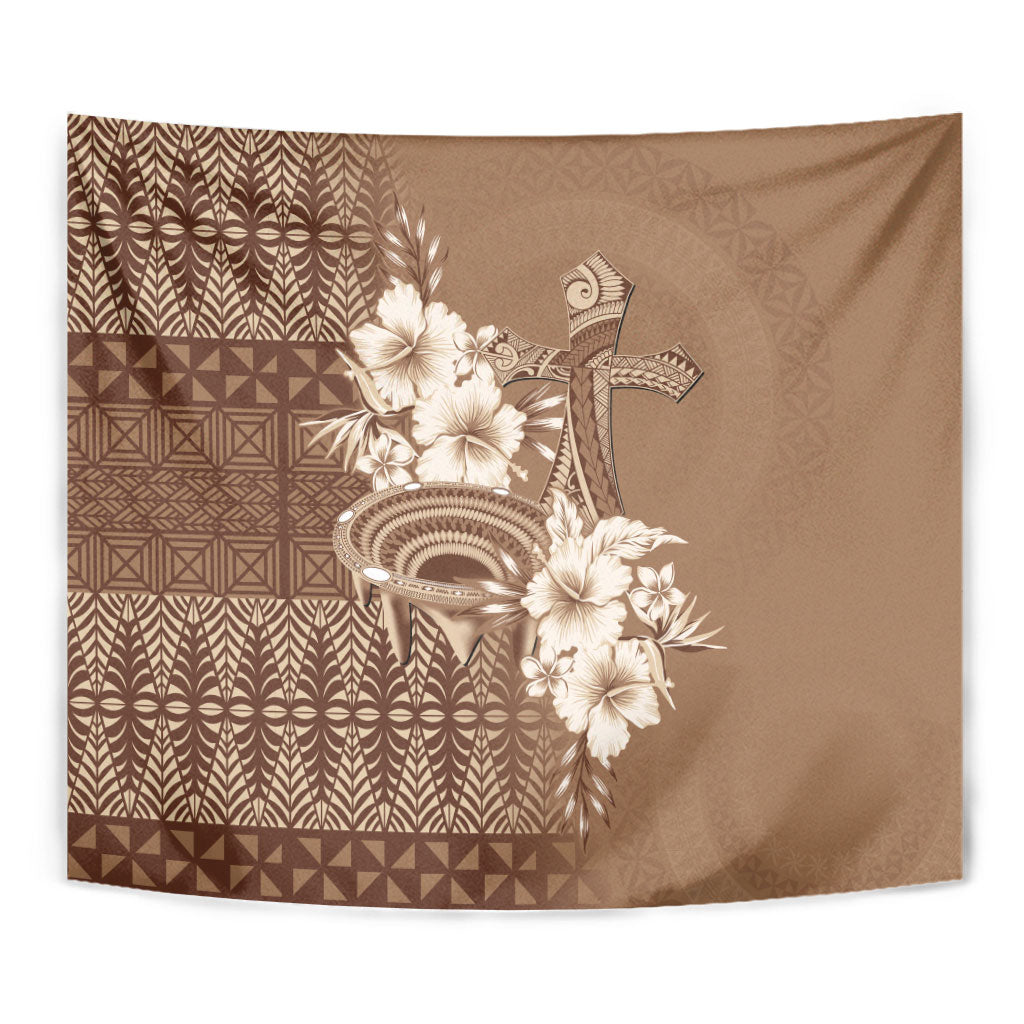 Tonga Ngatu Kupesi Brown Tapa Tapestry Koe Otua Mo Tonga Ko Hoku Tofia LT7 - Polynesian Pride