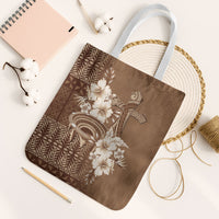 Tonga Ngatu Kupesi Brown Tapa Tote Bag Koe Otua Mo Tonga Ko Hoku Tofia LT7 White Strap One Size Mocha - Polynesian Pride