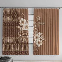 Tonga Ngatu Kupesi Brown Tapa Window Curtain Koe Otua Mo Tonga Ko Hoku Tofia LT7 With Hooks Mocha - Polynesian Pride