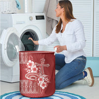 Tonga Ngatu Kupesi Royal Red Laundry Basket Koe Otua Mo Tonga Ko Hoku Tofia LT7 - Polynesian Pride