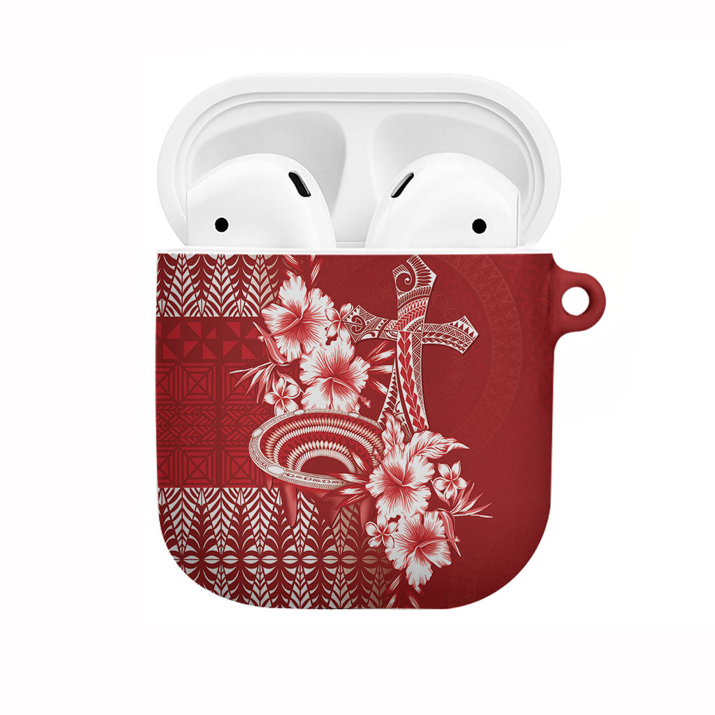 Tonga Ngatu Kupesi Royal Red AirPods Case Koe Otua Mo Tonga Ko Hoku Tofia LT7 Red - Polynesian Pride