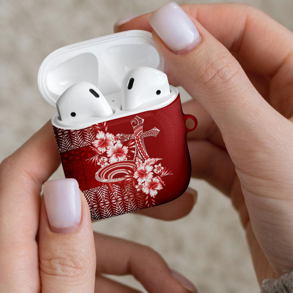Tonga Ngatu Kupesi Royal Red AirPods Case Koe Otua Mo Tonga Ko Hoku Tofia LT7 - Polynesian Pride