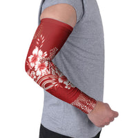 Tonga Ngatu Kupesi Royal Red Arm Sleeves Koe Otua Mo Tonga Ko Hoku Tofia LT7 - Polynesian Pride