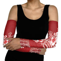 Tonga Ngatu Kupesi Royal Red Arm Sleeves Koe Otua Mo Tonga Ko Hoku Tofia LT7 - Polynesian Pride